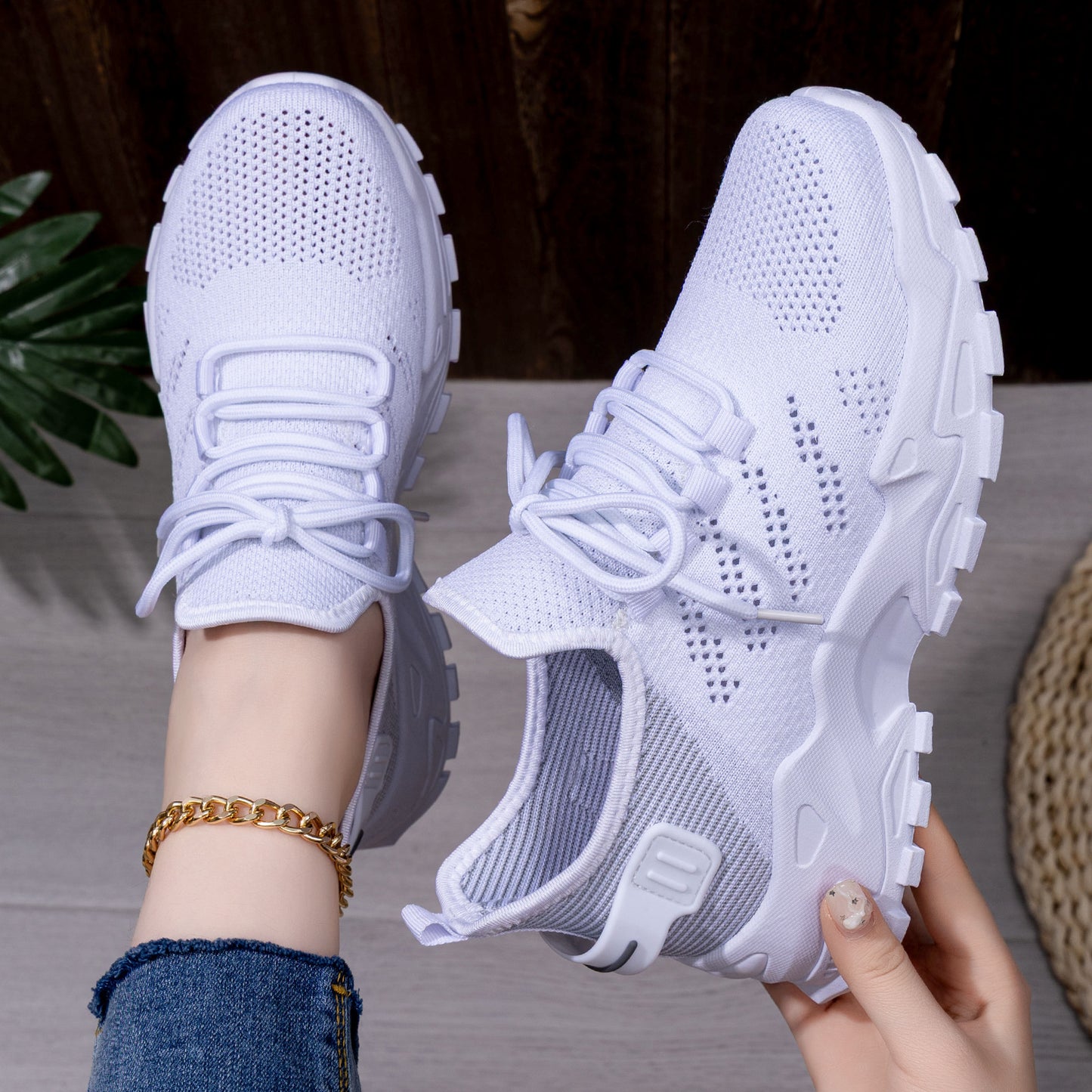 Women's athletic shoes - spring collection - plus size available - flyknit breathable casual sneakers - mesh shoes - thick sole height increasing flats