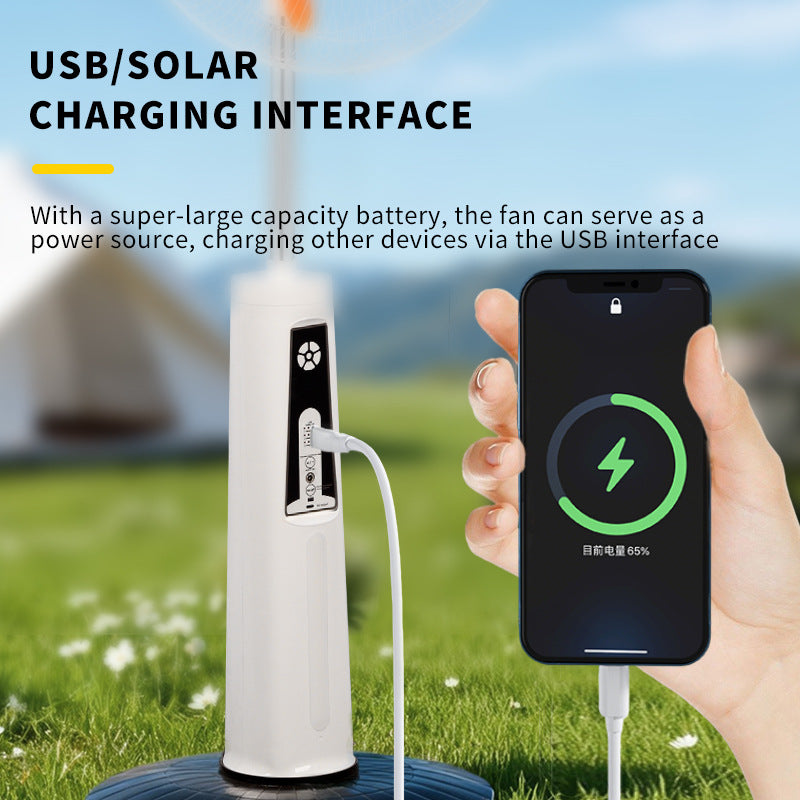 2026 new hot-selling outdoor camping solar charging Bluetooth remote control floor fan with strong wind and silent light