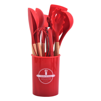 12-piece silicone cooking utensil set with wooden handles - non-stick pots, spatulas, spoons, and high-temperature resistant silicone kitchen tools