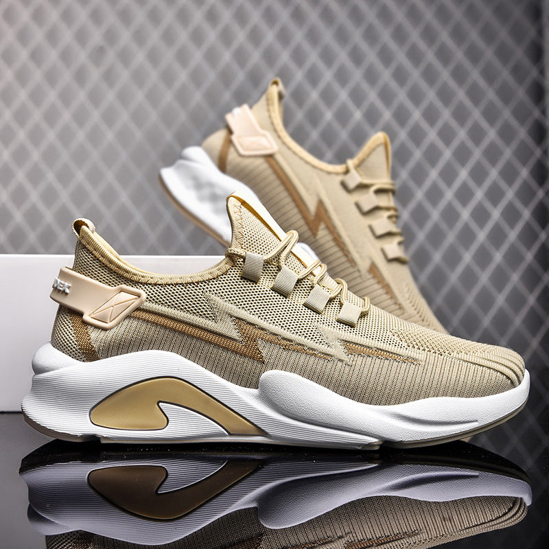 Men's 2025 korean style flyknit sneakers, student casual shoes, mesh breathable running shoes, cross-border export men's footwear