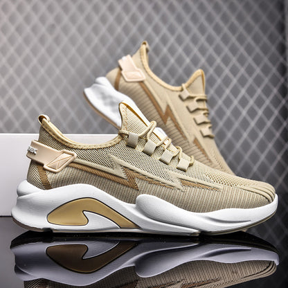 Men's 2025 korean style flyknit sneakers, student casual shoes, mesh breathable running shoes, cross-border export men's footwear