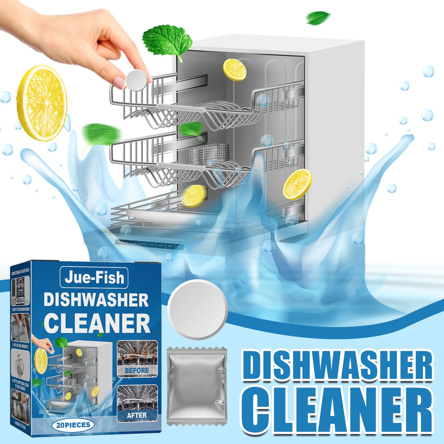 Jue-Fish Dishwasher Cleaning Tablets Decontamination, Oil Stain Removal, Scale Cleaning Tablets Dishwasher Cleaning Special Maintenance Tablets