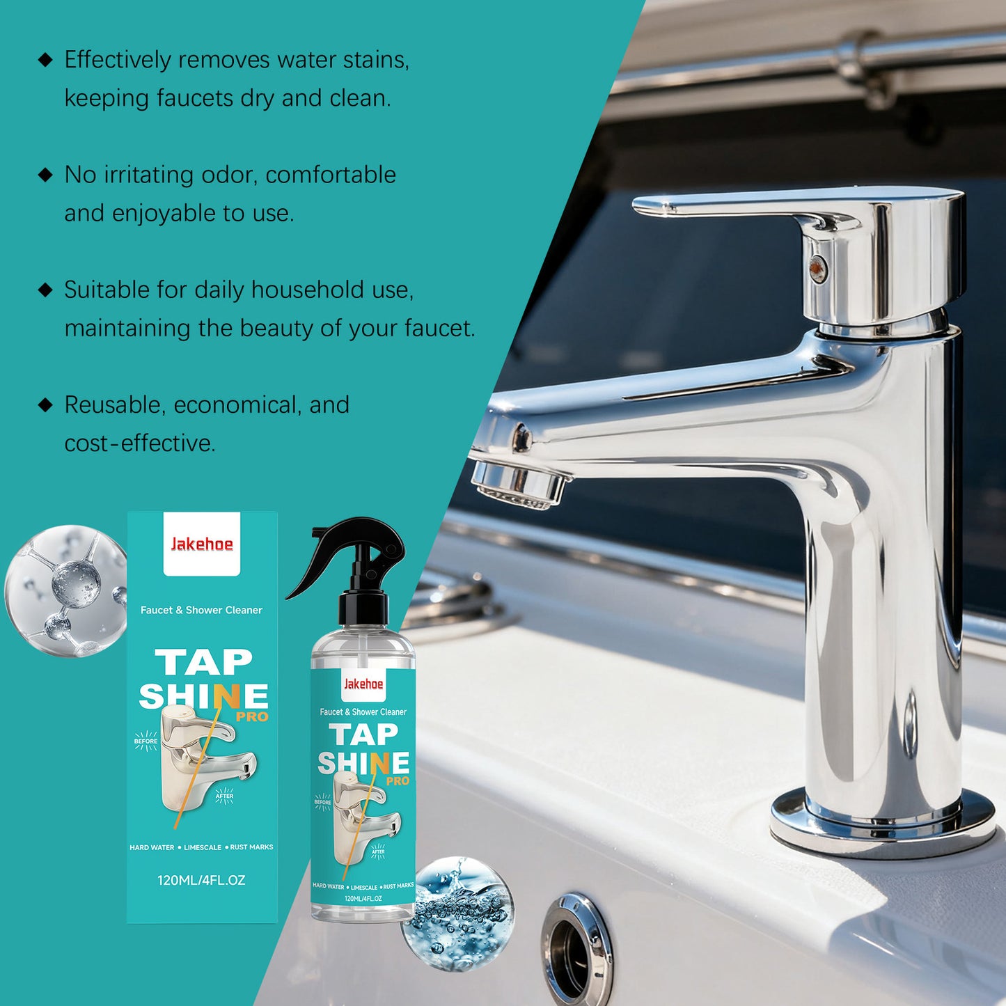 JAKEHOE faucet cleaner, daily kitchen faucet clean, descaling and shiny portable cleaner
