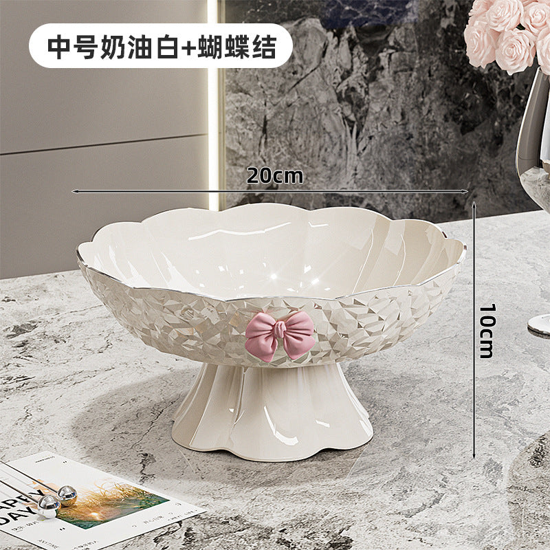 Luxury fruit platter with drain basket - high-end design for living room coffee table, featuring a beautiful bow accent for dried fruit and candy display