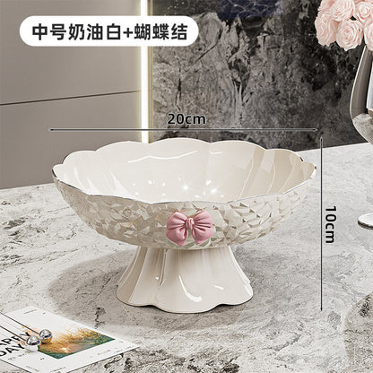Luxury fruit platter with drain basket - high-end design for living room coffee table, featuring a beautiful bow accent for dried fruit and candy display
