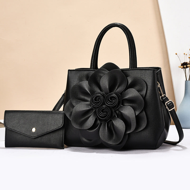 2026 spring solid color new college style women's bag pu leather flower handbag shoulder bag cute bag - dropshipping available
