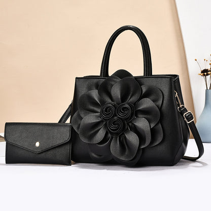 2026 spring solid color new college style women's bag pu leather flower handbag shoulder bag cute bag - dropshipping available
