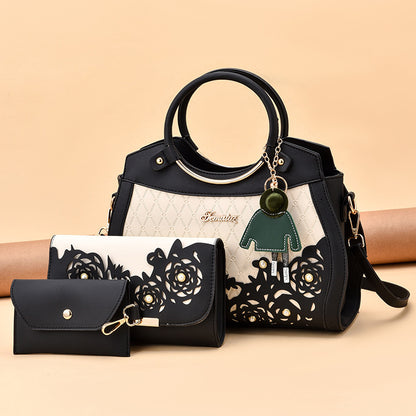 Hollow-out women's handbag 2026 new style ladies' three-piece set, foreign trade tote, shoulder bag, crossbody commuter bag - dropshipping available