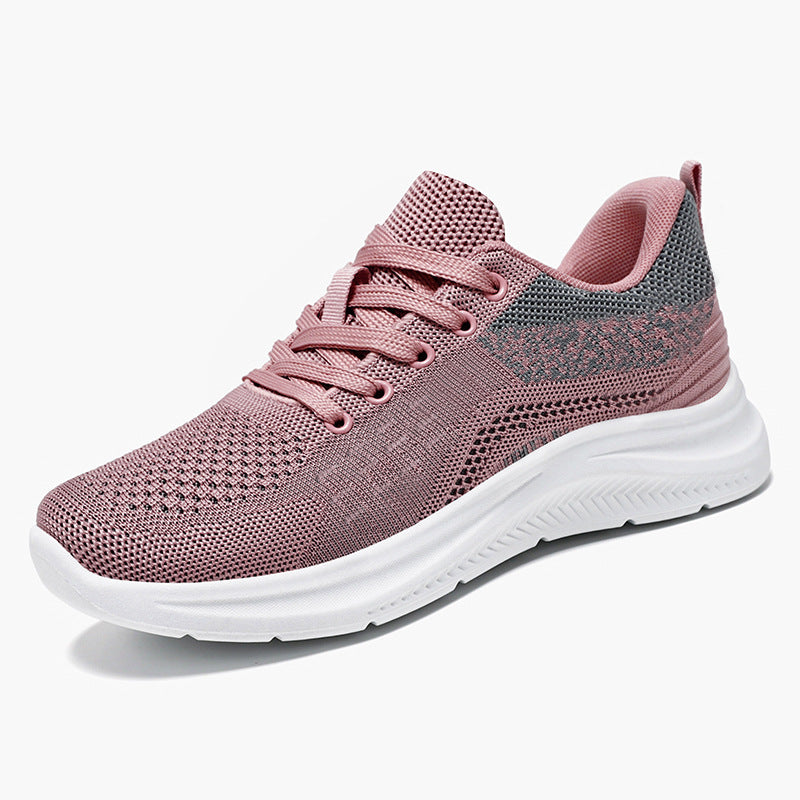 Jinshiyuan |   Women's shoes, shallow sports shoes, fly-woven breathable mesh shoes, running shoes, plaidflats