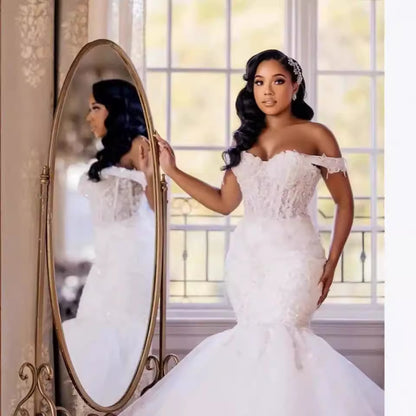 Wedding dress mermaid 2026 new one shoulder white lace mid waist plus size wedding dress