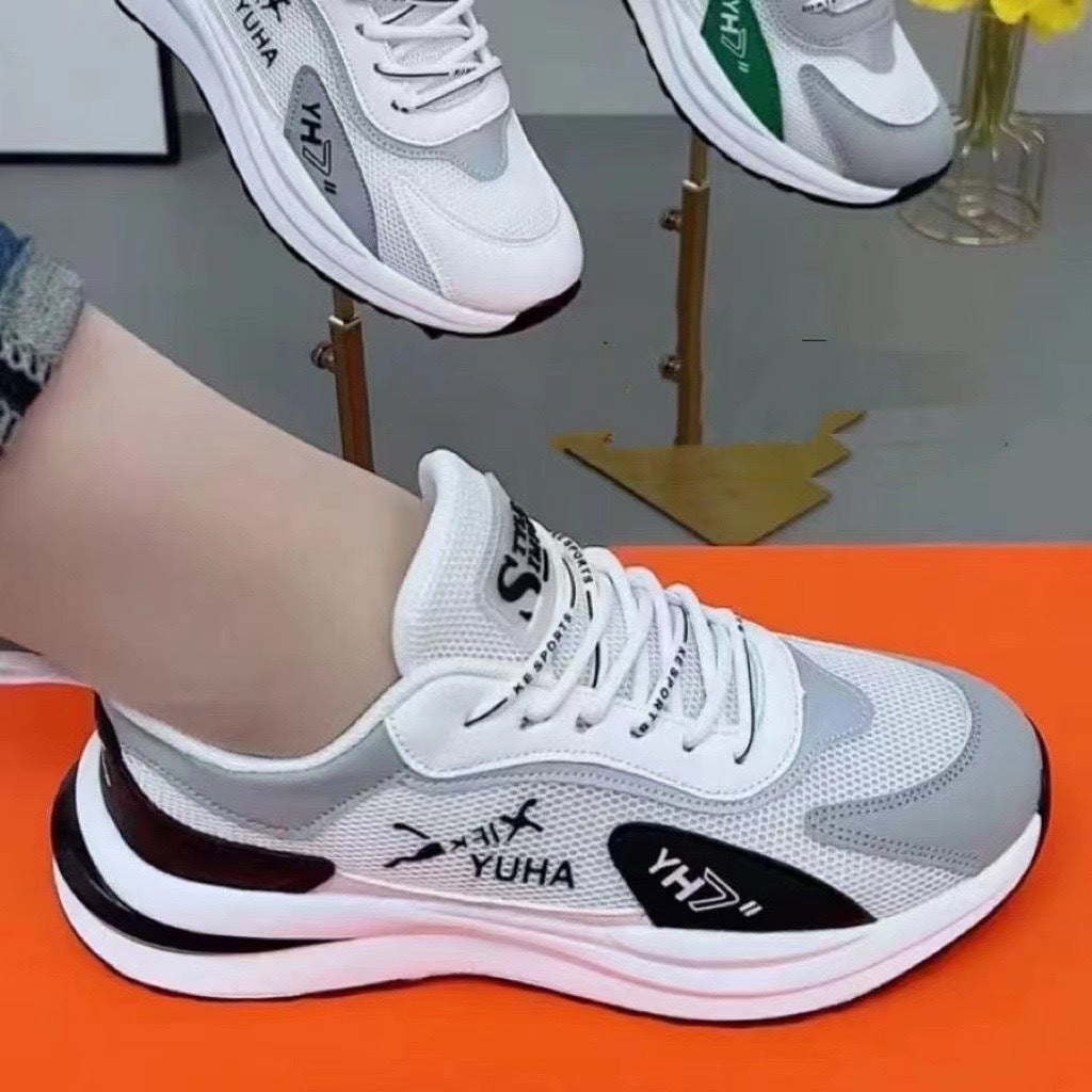 Mesh sneakers 2025 new korean style couple breathable soft bottom dad shoes fly woven running shoes for men and women