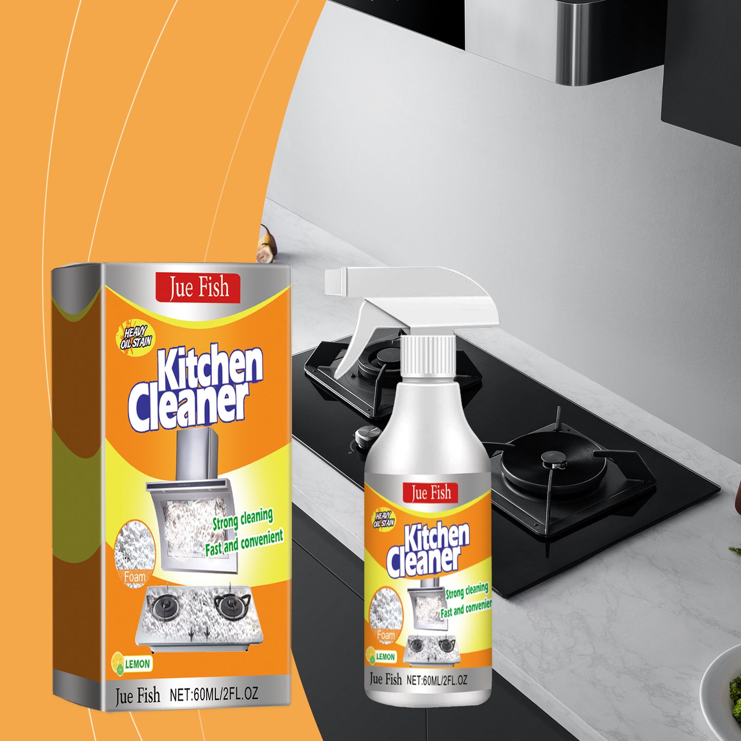 Jue-Fish Kitchen Foam Cleaner, Household Kitchen Range Hood Heavy Oil Stain Foam Cleaner Oil Stain Net