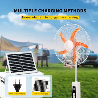 2026 new hot-selling outdoor camping solar charging Bluetooth remote control floor fan with strong wind and silent light