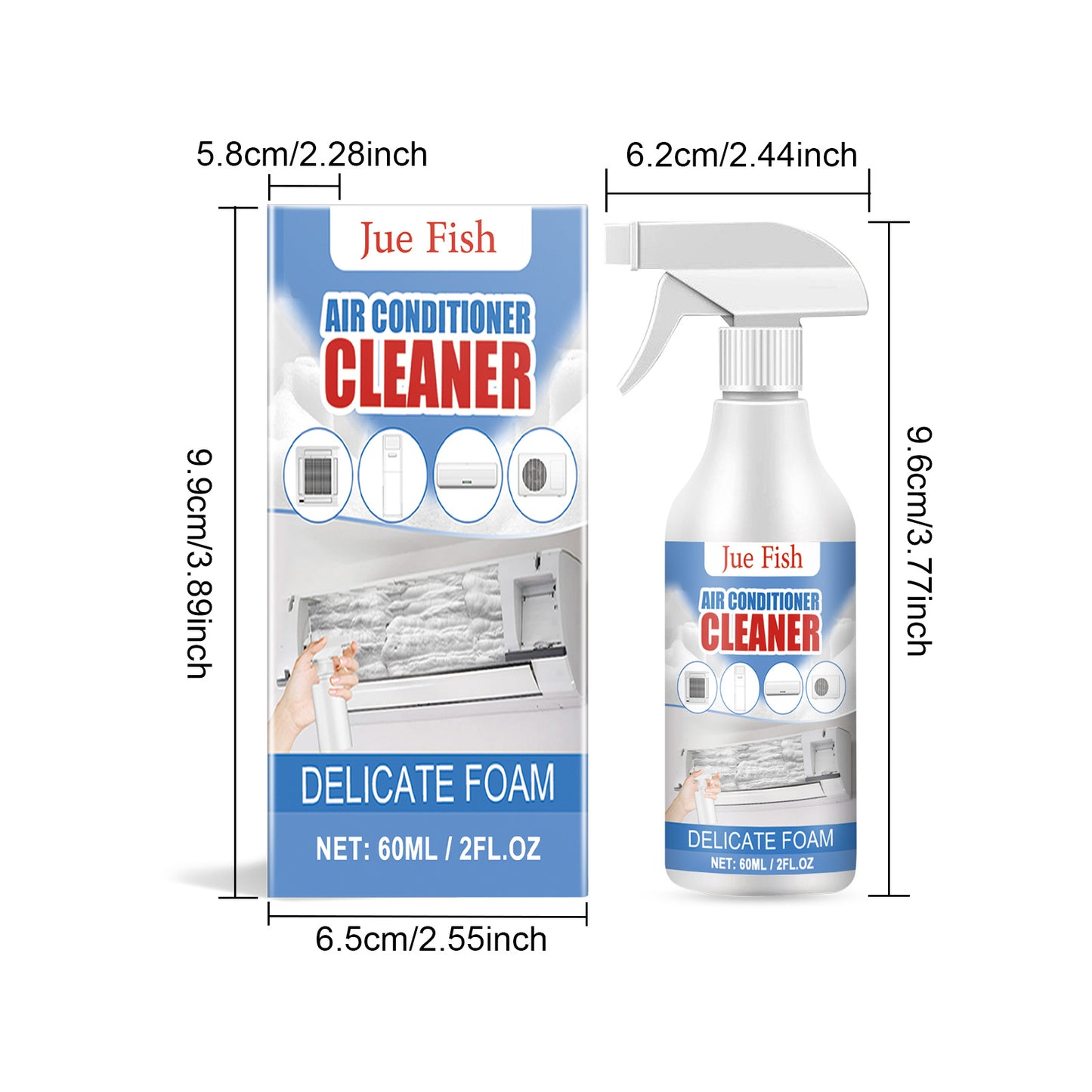 Jue-Fish air conditioner cleaner, household air conditioner on-hook, no dismantling, no washing, odor removal, descaling foam air conditioner cleaning