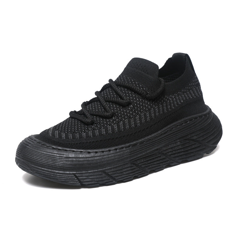 Men's summer breathable mesh flyknit sneakers fashion thick sole height increasing casual shoes low-top closed-toe sock shoes trendy footwear