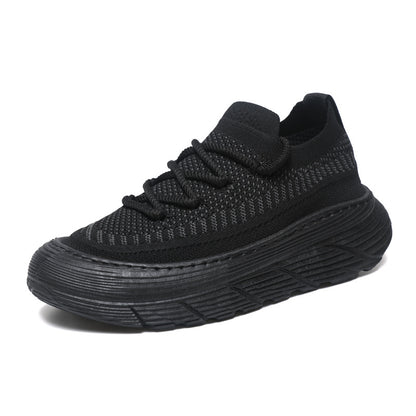Men's summer breathable mesh flyknit sneakers fashion thick sole height increasing casual shoes low-top closed-toe sock shoes trendy footwear