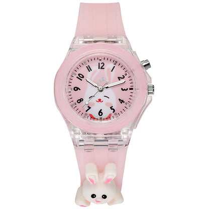 Wholesale new cartoon kids' watches for elementary school students - colorful flashing light, luminous watch with plush figure, silicone electronic watch
