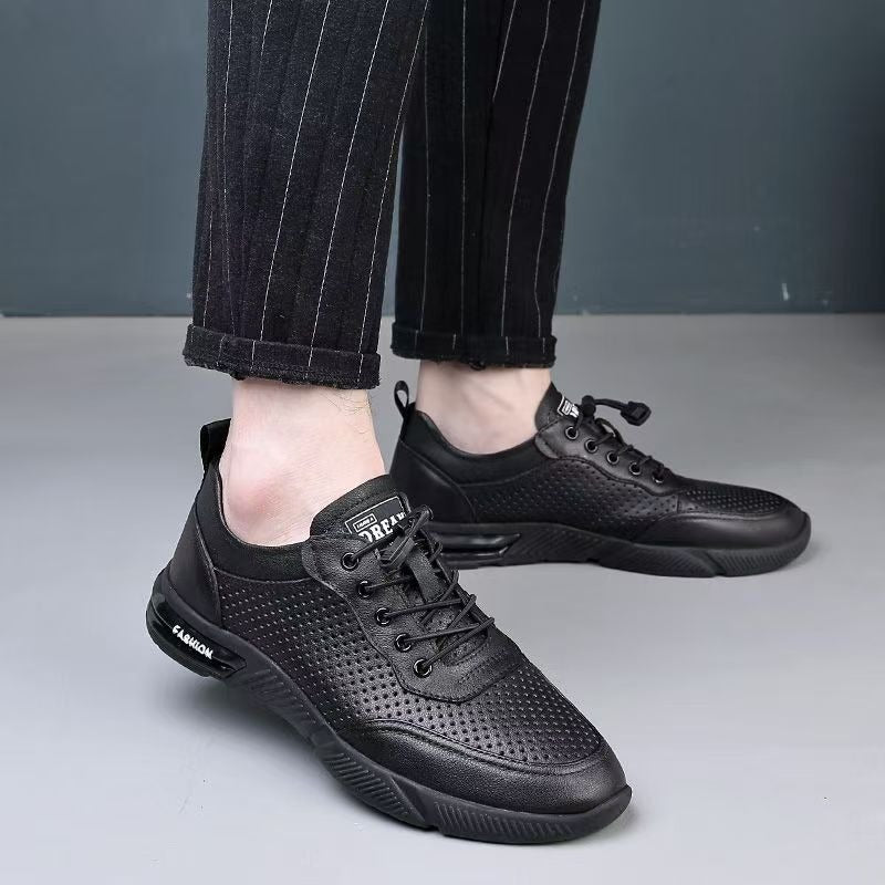 Breathable men's shoes spring and summer new arrival leather perforated daily casual leather shoes soft bottom soft surface one-leg shoes men cross-border