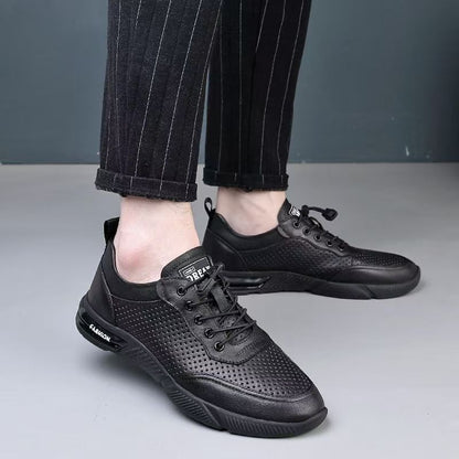 Breathable men's shoes spring and summer new arrival leather perforated daily casual leather shoes soft bottom soft surface one-leg shoes men cross-border