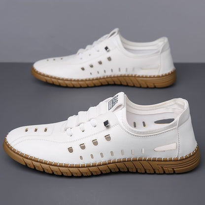 Hollow casual leather shoes men's summernew arrival breathable mesh hole shoes one-leg flat shoes men's cross-border wholesale