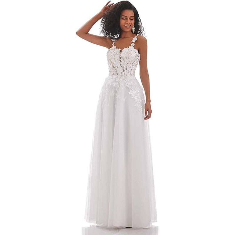 Theme wedding dress 2026 new bridal french light wedding dress super fairy see-through deep v neck sexy tail slimming look wedding dress