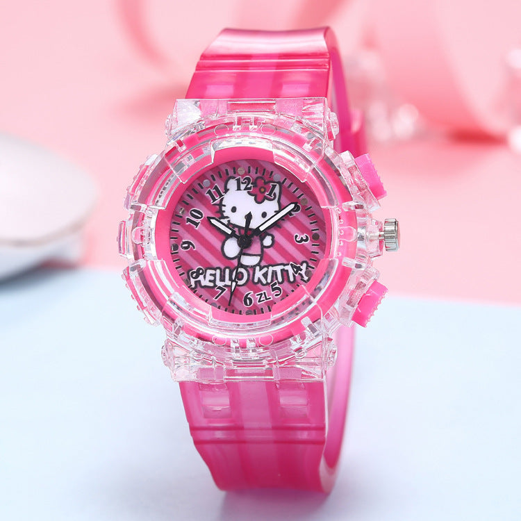 Kt cat colorful light pointer-type literacy kids watch cartoon cat creative luminous electronic watch for boys and girls students