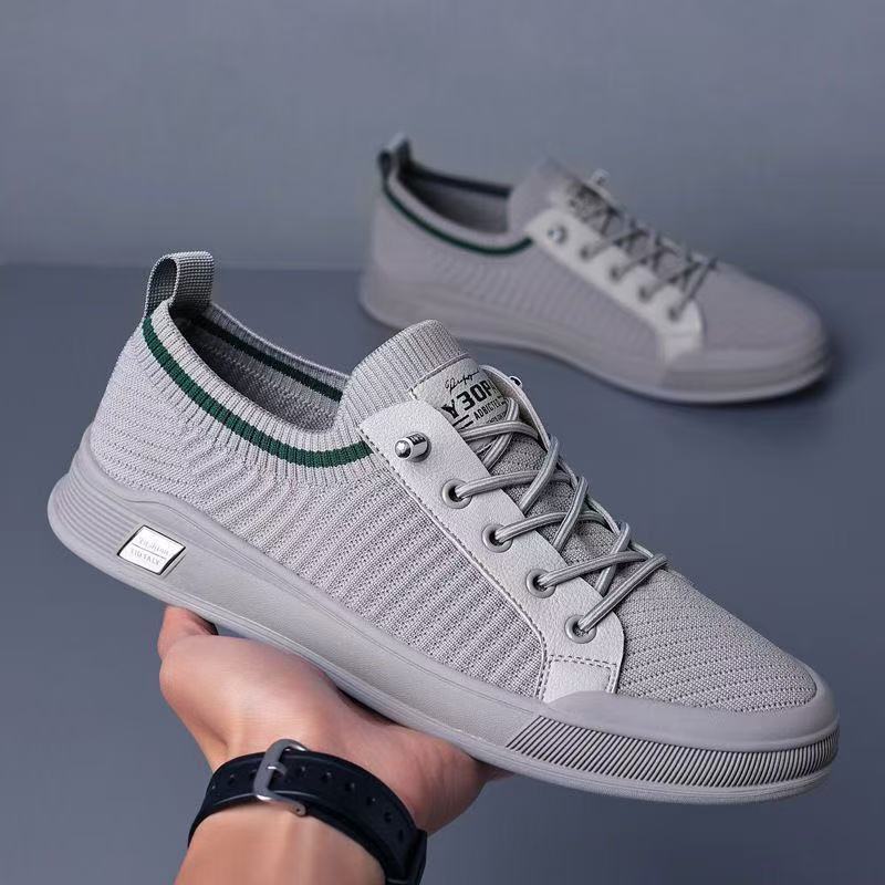 Flyknit men's shoes cross-border new 2025 mesh sports shoes soft bottom thin casual shoes one-legged lazy board shoes for men