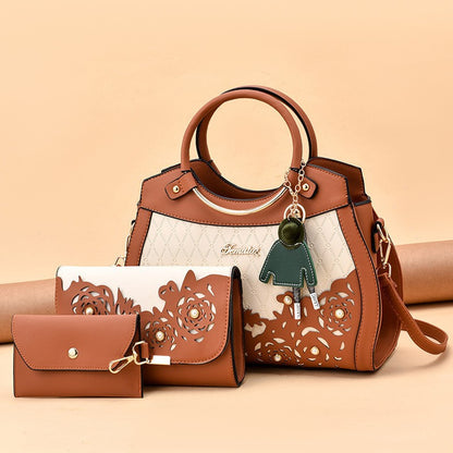 Hollow-out women's handbag 2026 new style ladies' three-piece set, foreign trade tote, shoulder bag, crossbody commuter bag - dropshipping available