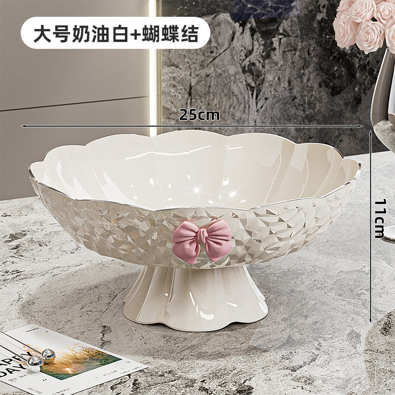 Luxury fruit platter with drain basket - high-end design for living room coffee table, featuring a beautiful bow accent for dried fruit and candy display