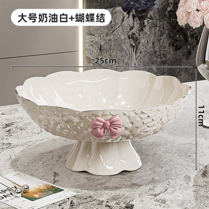 Luxury fruit platter with drain basket - high-end design for living room coffee table, featuring a beautiful bow accent for dried fruit and candy display