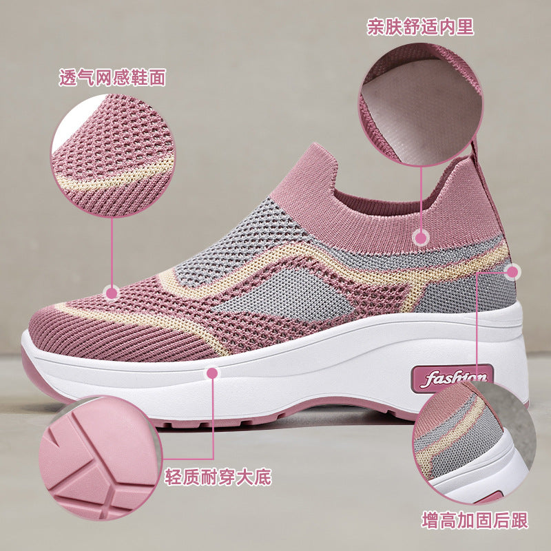 Women's fall collection: new chunky sole casual shoes - soft, comfortable, height-boosting, versatile flats with breathable flyknit upper
