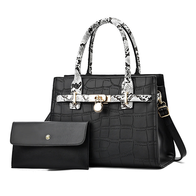 2026 new trendy fashion large capacity mother-daughter handbag set, snakeskin print color block shoulder bag, large capacity crossbody tote