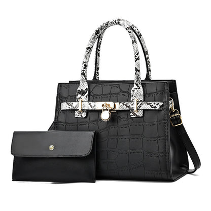 2026 new trendy fashion large capacity mother-daughter handbag set, snakeskin print color block shoulder bag, large capacity crossbody tote