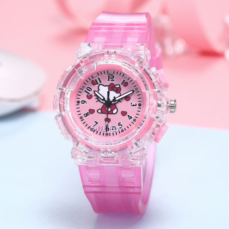 Kt cat colorful light pointer-type literacy kids watch cartoon cat creative luminous electronic watch for boys and girls students