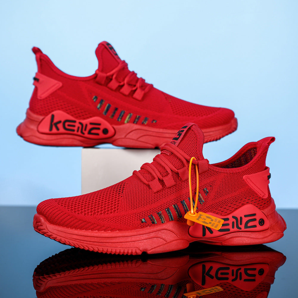 Cross-border men's shoes: 2025 new flyknit mesh breathable athletic shoes, trendy running soft sole plus size men's footwear