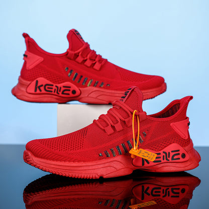 Cross-border men's shoes: 2025 new flyknit mesh breathable athletic shoes, trendy running soft sole plus size men's footwear