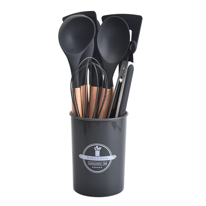 12-piece silicone cooking utensil set with wooden handles - non-stick pots, spatulas, spoons, and high-temperature resistant silicone kitchen tools