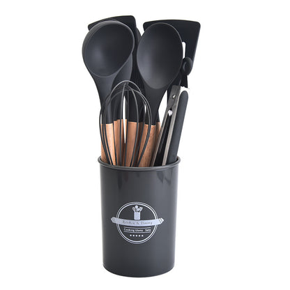12-piece silicone cooking utensil set with wooden handles - non-stick pots, spatulas, spoons, and high-temperature resistant silicone kitchen tools