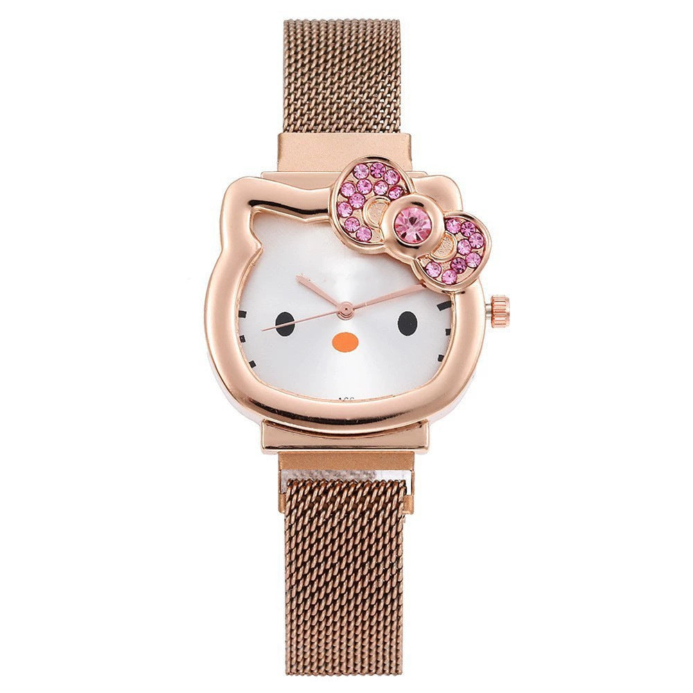 Kidscutehellokt pink diamond milan with watch fashion female kitty cat magnet bracelet quartz watch