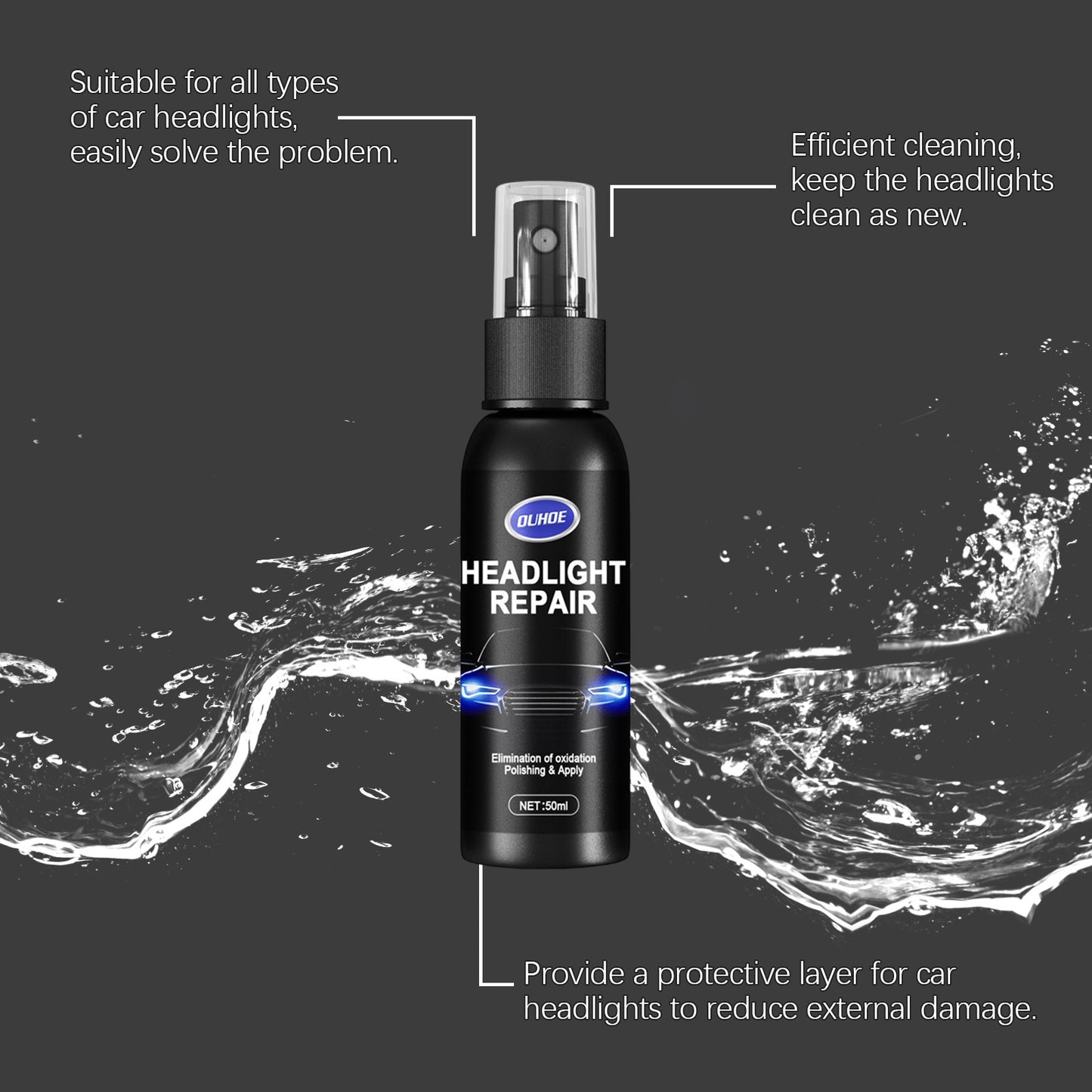 OUHOE Lamp Care Spray Car Headlight Shade Scratch Polishing Repair Refurbishment Care Spray