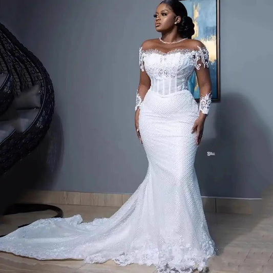 Mermaid wedding dress 2026 new arrivalelegant white waist one shoulder tail african bridal wedding dress outing welcome dress
