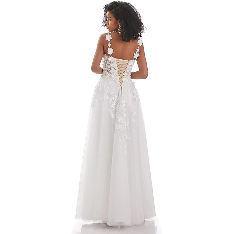 Theme wedding dress 2026 new bridal french light wedding dress super fairy see-through deep v neck sexy tail slimming look wedding dress