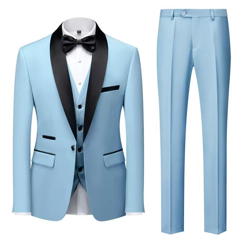 Suit Men's Suit Three-piece Set Green Fruit Collar Groom's Wedding Suit Men's Slim Burgundy Best Man's Wedding Dress