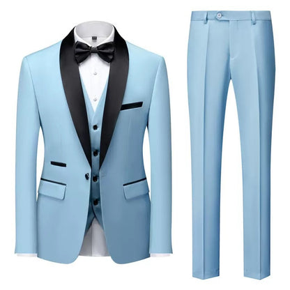 Suit Men's Suit Three-piece Set Green Fruit Collar Groom's Wedding Suit Men's Slim Burgundy Best Man's Wedding Dress