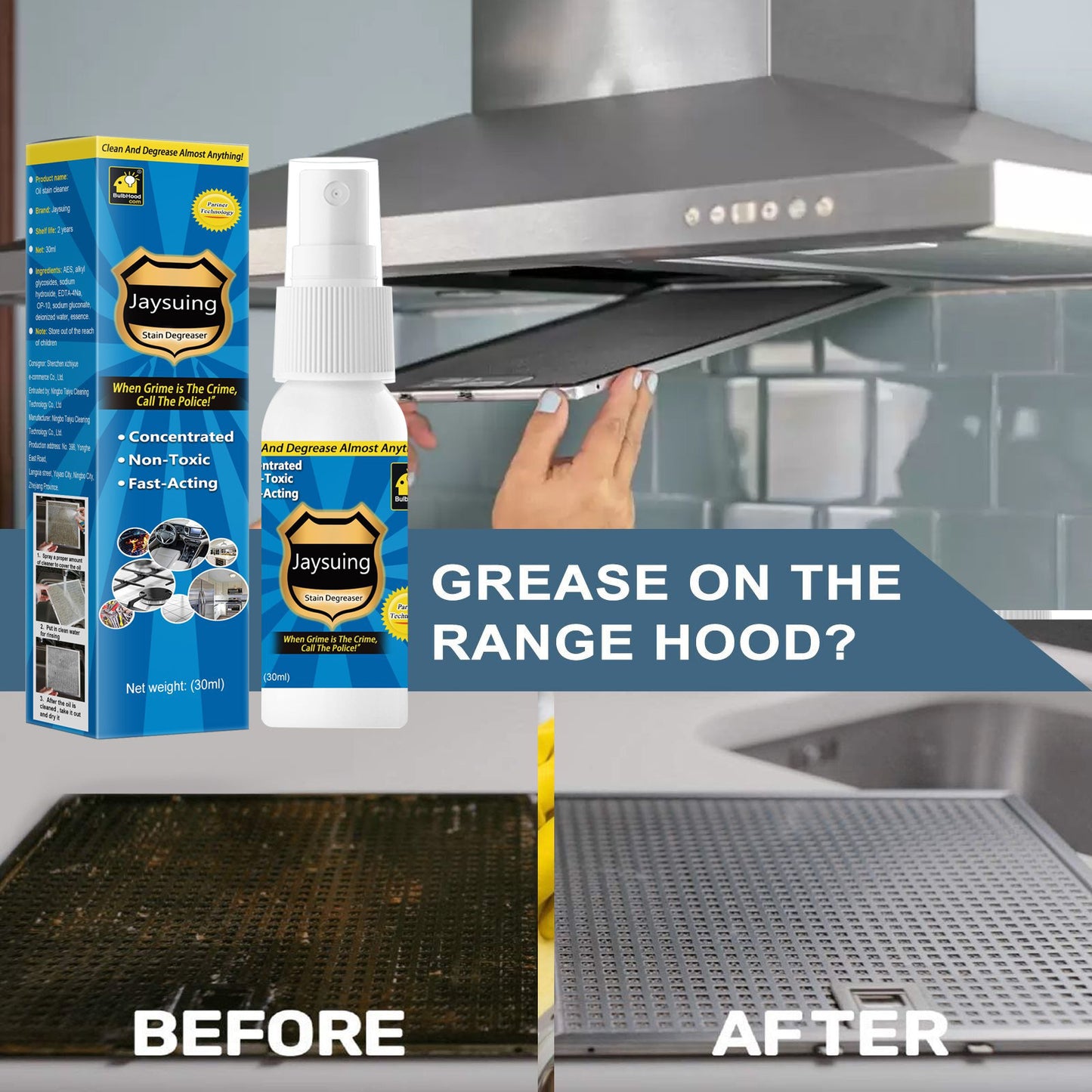 Jaysuing Kitchen range hood Heavy oil cleaning Multifunctional cleaner Tile stove Dissolve oil cleaning