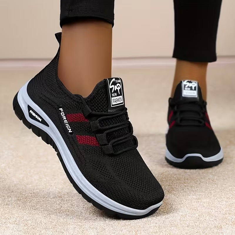 Women's flyknit casual shoes - spring collection: breathable mesh, comfortable slip-ons, chunky sole, versatile footwear