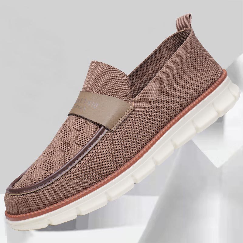 Men's breathable lightweight luxury soft sole casual shoes, flyknit slip-on loafers, lightweight versatile loafers