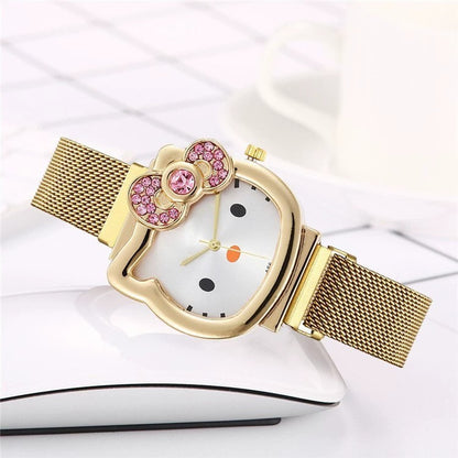 Kidscutehellokt pink diamond milan with watch fashion female kitty cat magnet bracelet quartz watch