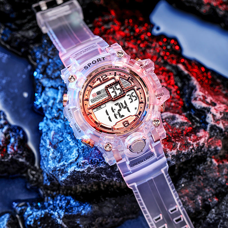 Factory direct: transparent dial fashion sports multifunctional digital watch for men and women - waterproof sports watch for students