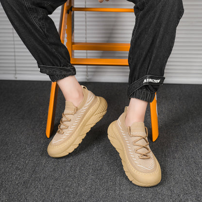 Men's summer breathable mesh flyknit sneakers fashion thick sole height increasing casual shoes low-top closed-toe sock shoes trendy footwear